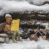 Buy canvas prints of Little Acorn Man Reading Newspaper in the Snow by Arterra 