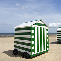 Buy canvas prints of Green and White Beach Huts on Wheels by Arterra 