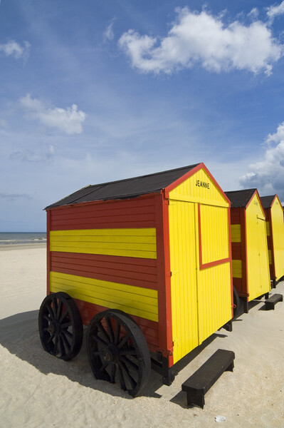 Yellow and Red Beach Huts on Wheels Picture Board by Arterra 