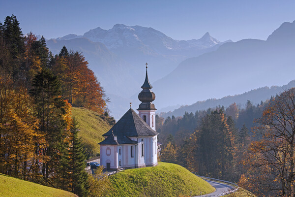 Wallfahrtskirche in the Bavarian Alps in Autumn Picture Board by Arterra 
