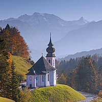 Buy canvas prints of Wallfahrtskirche in the Bavarian Alps in Autumn by Arterra 