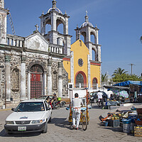 Buy canvas prints of Iglesia Antigua and Market at San Blas, Nayarit, Mexico by Arterra 