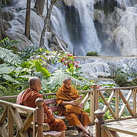 Buy canvas prints of Monks at the Kuang Si Falls in Laos by Arterra 