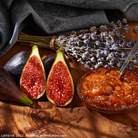 Buy canvas prints of Figs and jam on a wooden board by Ragnar Lothbrok