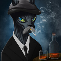 Buy canvas prints of Gangster cat in black suit smoking and drinking whisky by Ragnar Lothbrok
