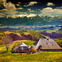 Buy canvas prints of Wooden house and mountains by Ragnar Lothbrok