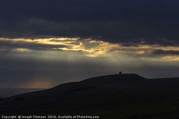 Rivington Pike Crepuscular Rays Picture Board by Joseph Clemson