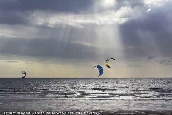 Kiteboarders at Cleveleys Picture Board by Joseph Clemson