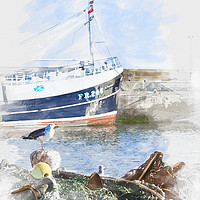 Buy canvas prints of Seagull and Trawler in Scotland by George Cairns