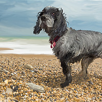 Buy canvas prints of Cocker Spaniel on the beach by George Cairns