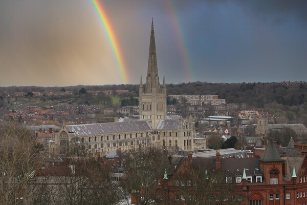 Radiant Norwich Cathedral Rainbow Picture Board by Kevin Snelling