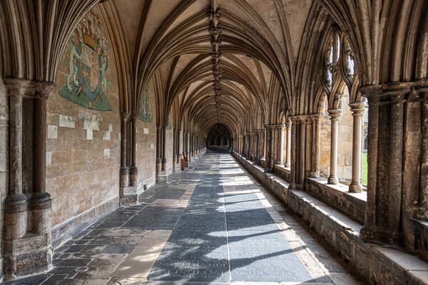 Tranquility in Norwich Cathedral Cloister Picture Board by Kevin Snelling