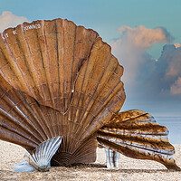 Buy canvas prints of Iconic Scallop Sculpture on Aldeburgh Beach by Kevin Snelling