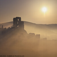 Buy canvas prints of Misty sunrise at Corfe Castle by Chris Harris