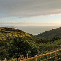 Buy canvas prints of Valley down to Mortehoe by Sade Crampton Mille