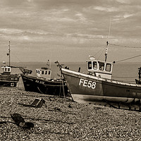 Buy canvas prints of Dungeness yesteryear fishing boats by Tom Dolezal