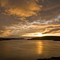 Buy canvas prints of Golden sunset at Loch Cairnbawn by Tom Dolezal
