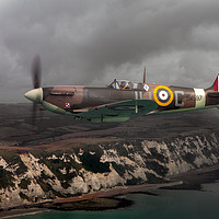 Buy canvas prints of Spitfire over the White Cliffs by Tom Dolezal