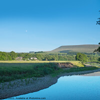 Buy canvas prints of River Ribble and Pendle Hill, where peaceful waters flow by Jeanette Teare