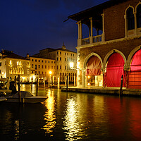 Buy canvas prints of Venice at night, Rialto market by Jeanette Teare