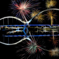 Buy canvas prints of Fractalius of Fireworks at the Infinity Bridge by Paul Welsh