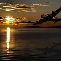 Buy canvas prints of Lancaster Bomber Flying Into The Sunset by Paul Welsh