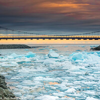 Buy canvas prints of Chunks of Ice under the Bridge at sunset by JUDI LION