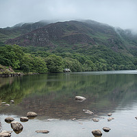 Buy canvas prints of Llyn Dinas on a misty morning by JUDI LION