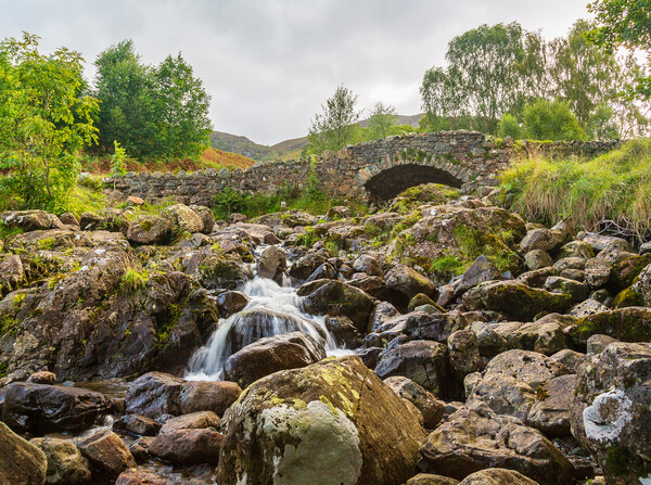 Ashness Bridge over small stream in Lake District Picture Board by Steve Heap