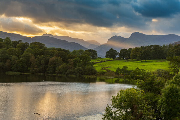 Sunset over Loughrigg Tarn in Lake District Picture Board by Steve Heap