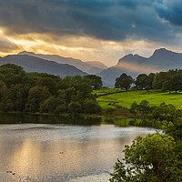 Buy canvas prints of Sunset over Loughrigg Tarn in Lake District by Steve Heap