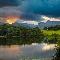 Buy canvas prints of Sunset at Loughrigg Tarn in Lake District by Steve Heap