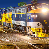 Buy canvas prints of Diesel railroad engine at night by Steve Heap