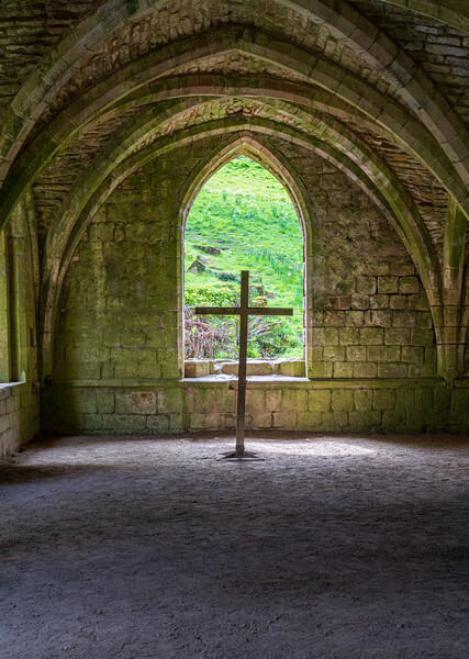 Cellarium at Fountains Abbey ruins in Yorkshire, E Picture Board by Steve Heap