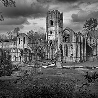 Buy canvas prints of Monochrome view of Fountains Abbey ruins in Yorksh by Steve Heap