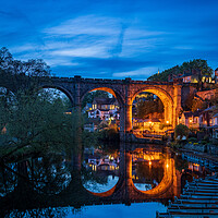 Buy canvas prints of Old stone railway viaduct over River Nidd in Knare by Steve Heap