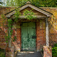 Buy canvas prints of Painted green door and porch in walled garden wall by Steve Heap