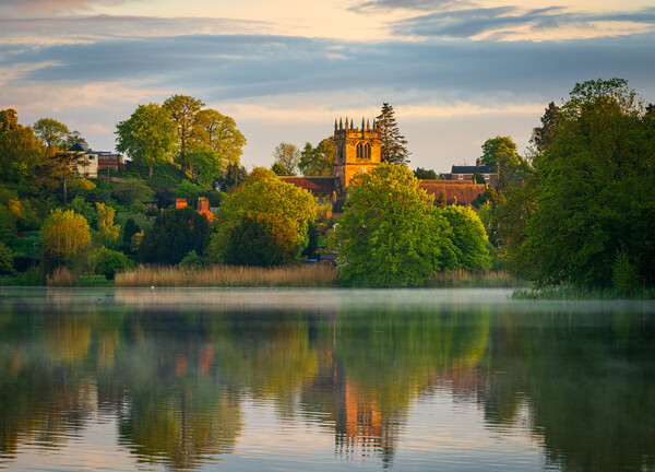 Sunset view across Ellesmere Mere in Shropshire to Picture Board by Steve Heap