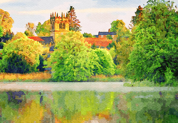 Watercolor across Ellesmere Mere in Shropshire to  Picture Board by Steve Heap