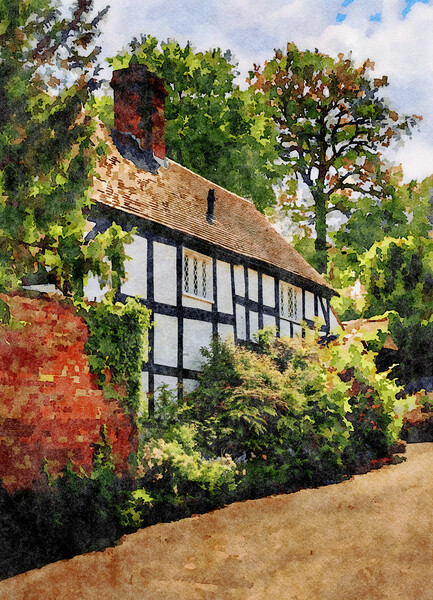 Water color of tudor home in Ellesmere Shropshire Picture Board by Steve Heap