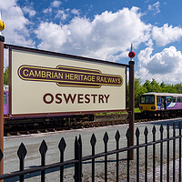 Buy canvas prints of Oswestry railway station sign in Shropshire by Steve Heap