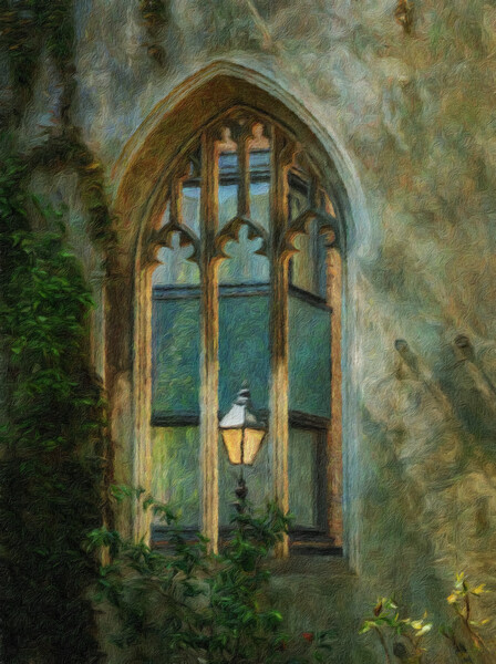 Oil painting of street light seen at St Dunstan ch Picture Board by Steve Heap