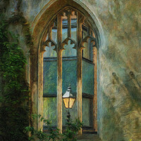 Buy canvas prints of Oil painting of street light seen at St Dunstan ch by Steve Heap