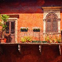 Buy canvas prints of Digital oil painting of an old balcony in Verona by Steve Heap