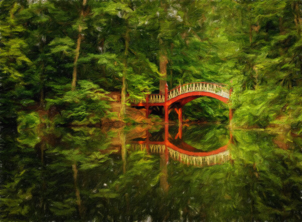 Oil painting of Crim Dell bridge at William and Mary college Picture Board by Steve Heap