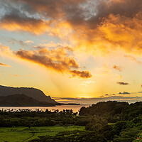 Buy canvas prints of Sunset over Hanalei bay from overlook on the road by Steve Heap