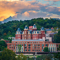 Buy canvas prints of Brooks Hall and Woodburn Hall at sunset in Morgantown WV by Steve Heap