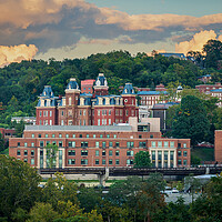 Buy canvas prints of Brooks Hall and Woodburn Hall at sunset in Morgantown WV by Steve Heap