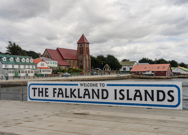 Welcome to Falklands sign in Stanley Falkland Islands Picture Board by Steve Heap