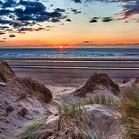 Buy canvas prints of Sunset over Formby Beach through dunes by Steve Heap